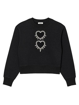 Sweatshirt with Rhinestone Hearts