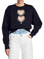 Sweatshirt with Rhinestone Hearts