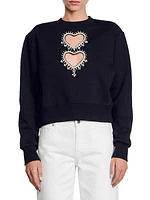 Sweatshirt with Rhinestone Hearts