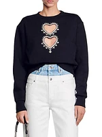 Sweatshirt with Rhinestone Hearts