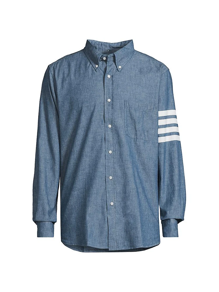 Straight-Fit Button-Down Stripe Long Sleeve Shirt