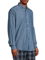 Straight-Fit Button-Down Stripe Long Sleeve Shirt