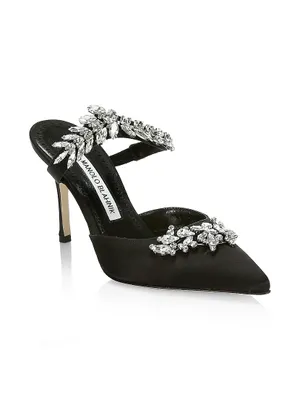 Lurum 90MM Crystal-Embellished Satin Mules