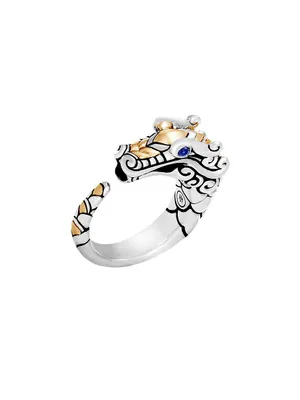 Naga Dragon 18K Yellow Gold, Sterling Silver & Blue Sapphire Ring