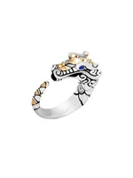 Naga Dragon 18K Yellow Gold, Sterling Silver & Blue Sapphire Ring