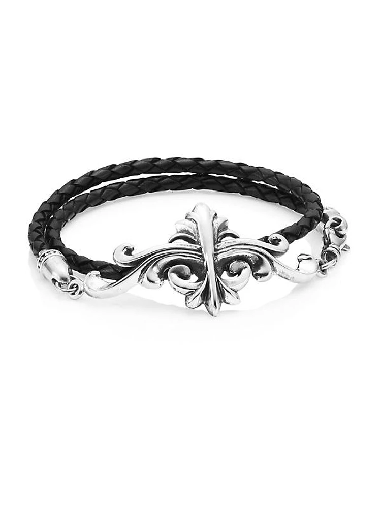 Armor Sterling Silver & Leather Double Wrap Bracelet