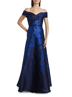 Off-The-Shoulder Fil Coupé Sequin Ball Gown