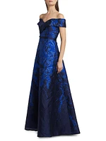 Off-The-Shoulder Fil Coupé Sequin Ball Gown