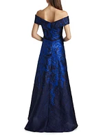 Off-The-Shoulder Fil Coupé Sequin Ball Gown