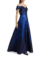 Off-The-Shoulder Fil Coupé Sequin Ball Gown