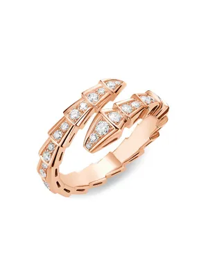 Serpenti Viper 18K Rose Gold & Pavè Diamond Ring