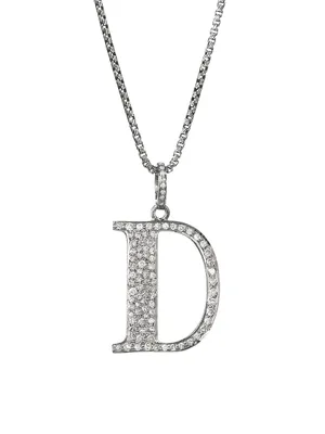 Silvertone & Natural Champagne Diamond Initial Pendant Necklace