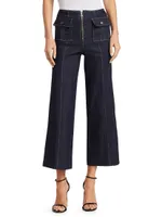 Azure Front High-Rise Wide-Leg Crop Jeans