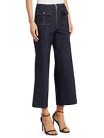 Azure Front High-Rise Wide-Leg Crop Jeans