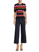 Azure Front High-Rise Wide-Leg Crop Jeans