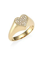 14K Yellow Gold & Pavé Diamond Heart Signet Ring