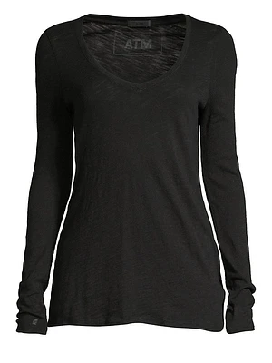 Long-Sleeve V-Neck Slub Tee