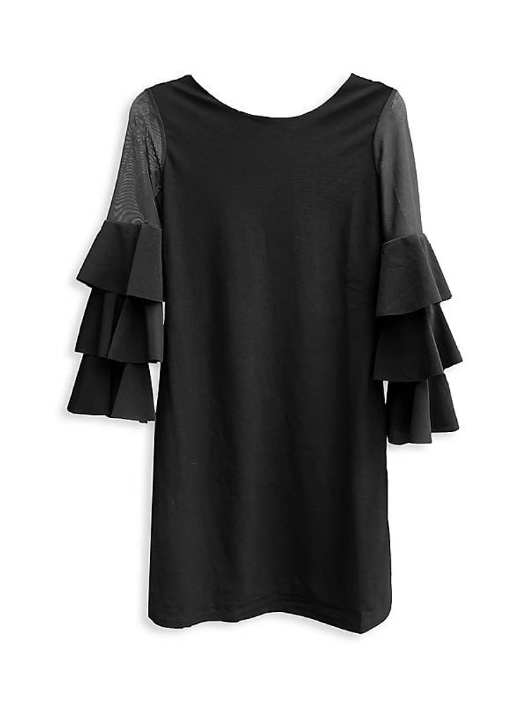 Girl's Ruffle Sleeve Shift Dress