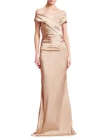 Off-The-Shoulder Ruched Satin Gown