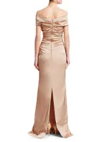 Off-The-Shoulder Ruched Satin Gown