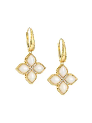 Venetian Princess 18K Yellow Gold, Diamond & Mother Of Pearl Flower Drop Earrings