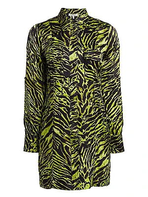 Stretch Silk Satin Tiger-Stripe Shirtdress