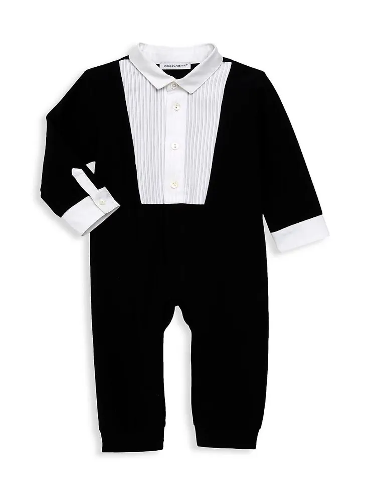 Baby Boy's Stretch Cotton Tuxedo Romper