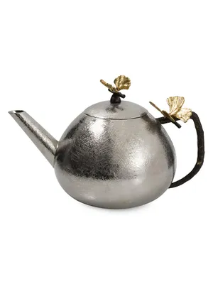 Butterfly Ginkgo Stainless Steel & Brass Round Teapot