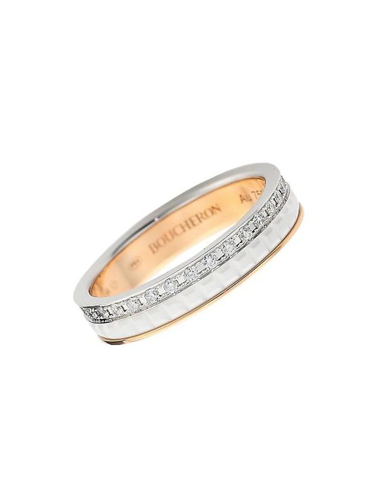 Quatre White Edition Two-Tone 18K Gold, Ceramic & 0.24 TCW Diamond Wedding Band