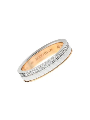 Quatre White Edition Two-Tone 18K Gold, Ceramic & 0.24 TCW Diamond Wedding Band