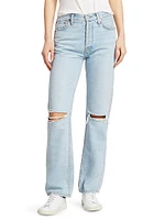 High-Rise Ripped-Knee Loose Jeans