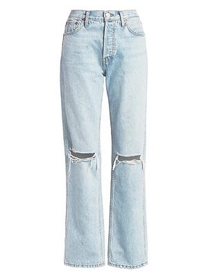 High-Rise Ripped-Knee Loose Jeans