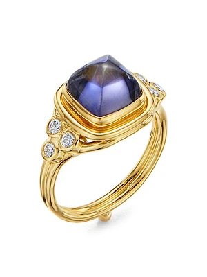 High 18K Yellow Gold, Iolite & Diamond Classic Sugar Loaf Ring