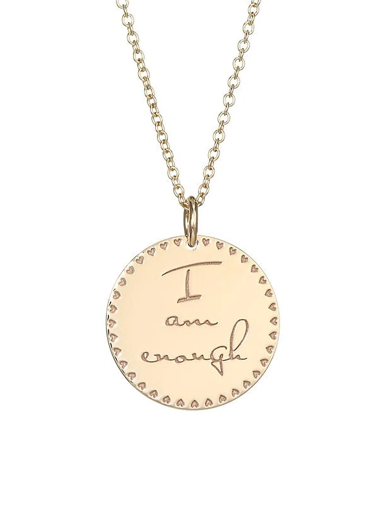 Mantras 14K Yellow Gold "I Am Enough" Circle Pendant Necklace