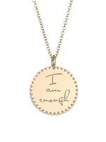 Mantras 14K Yellow Gold "I Am Enough" Circle Pendant Necklace