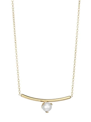 14K Yellow Gold & 4MM Freshwater Pearl Bar Pendant Necklace