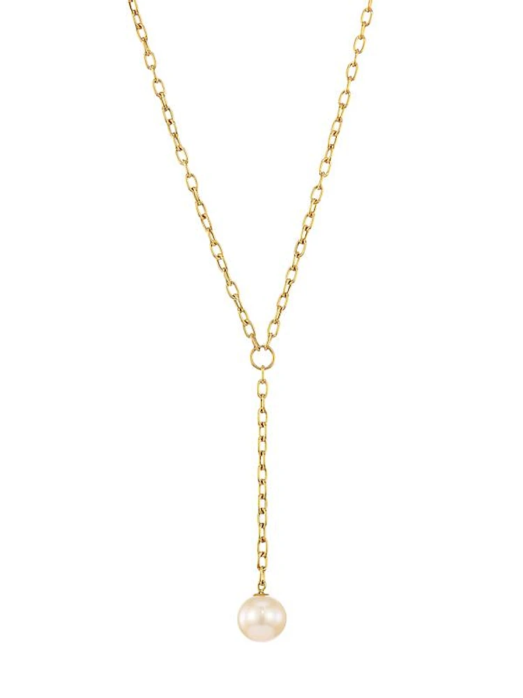 14K Yellow Gold & Freshwater 8MM Pearl Lariat Necklace