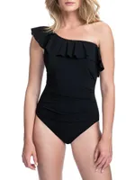 One-Shoulder Ruffle One-Piece Swimsuit