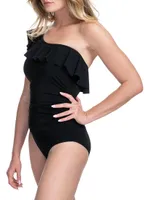 One-Shoulder Ruffle One-Piece Swimsuit