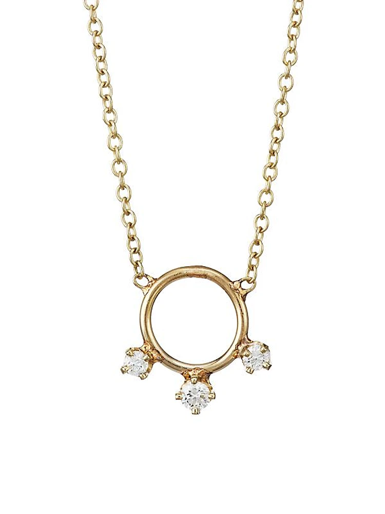 14K Yellow Gold & Diamond Circle Pendant Necklace