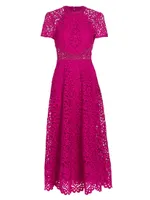 Lace Short-Sleeve A-Line Midi Dress