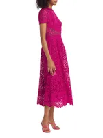 Lace Short-Sleeve A-Line Midi Dress
