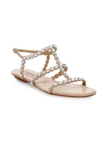 Tequila Crystal-Embellished Leather Flat Sandals