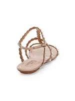 Tequila Crystal-Embellished Leather Flat Sandals