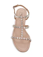 Tequila Crystal-Embellished Leather Flat Sandals