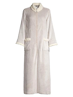 Cashmere Sherpa-Trim Zip Robe