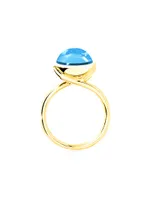 Large Bouton 18K Yellow Gold & Swiss Blue Topaz Ring