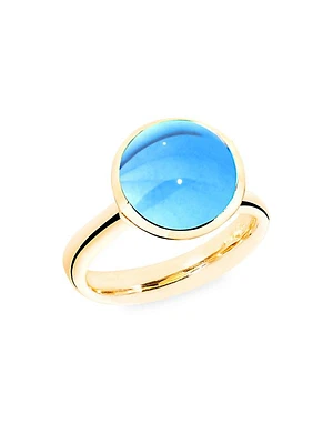 Large Bouton 18K Yellow Gold & Swiss Blue Topaz Ring