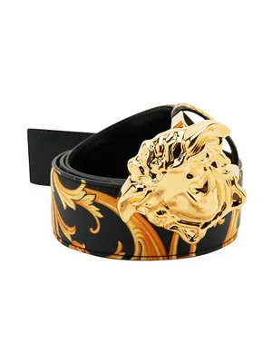 Medusa Heritage Baroque-Print Reversible Leather Belt