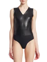 Faux Leather Sleeveless Bodysuit